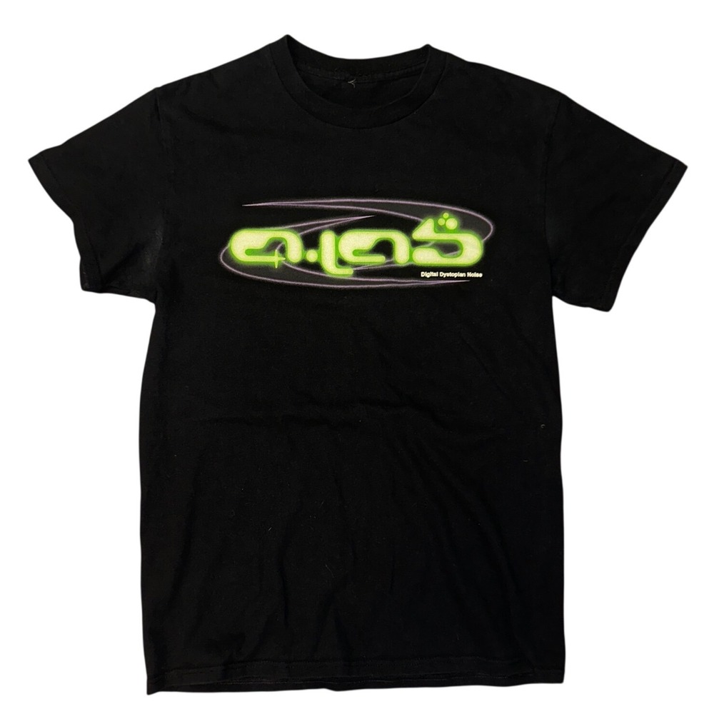 A-Lab Mens Digital Dystopian Noise Graphic T-Shirt Black Y2K Streetwear Small